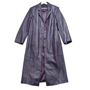 Centigrade Leather Long Trench Coat Womens Small Plum Purple Button Down Pockets